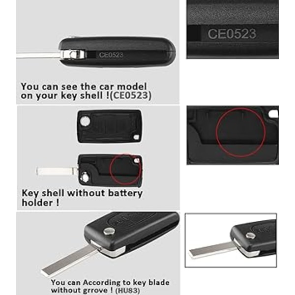3-knapper sammenfoldelig fjernbetjeningsnøgletaske til Citro-en C1 C2 C3 C4 C