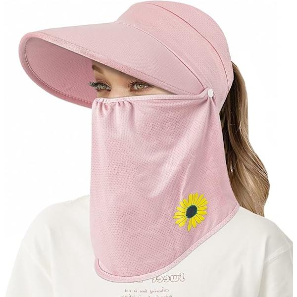 Solhatt med bred brätte för kvinnor (rosa), med avtagbar nackskydd
