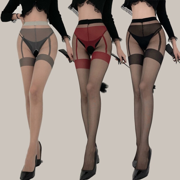 /#/Sexy Open Crotch Crotchless Sheer Pantyhose Suspender Garter/#/