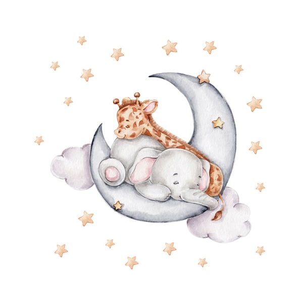 Tecknad Moon Little Deer Good Night Animal Väggdekal, Baby Nurs