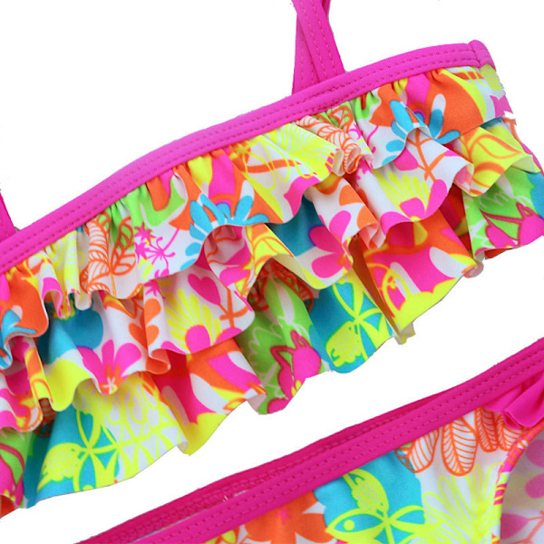 Pige-badedragt i to dele (Højde 92 cm - Pink), Blomster-Ruffle Bik