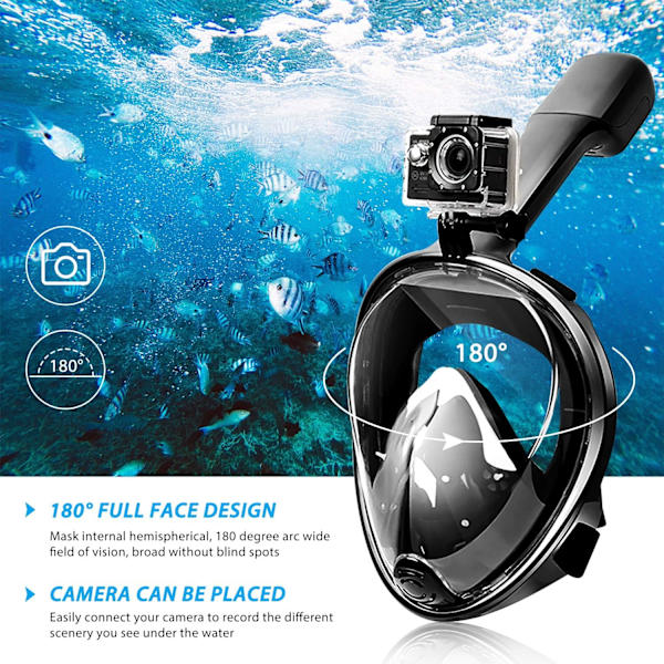 Snorkelmaske 180° Full Face, Dykkemaske Fri Pusting Design An