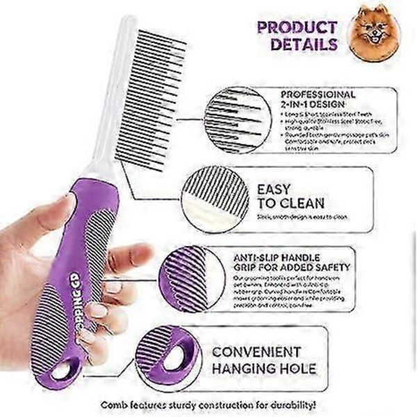 Selvittävä lemmikkikampa koirille ja kissoille ruostumattomasta teräksestä valmistetuilla metallihampailla, poistaa takut ja solmut, trimmaustyökalu takkujen poistoon, 8*2 tuumaa, violetti