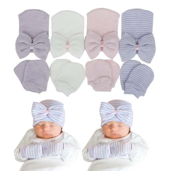 Newborn Baby mössa och vantar, 1 hattar och 1 par vantar för bebis