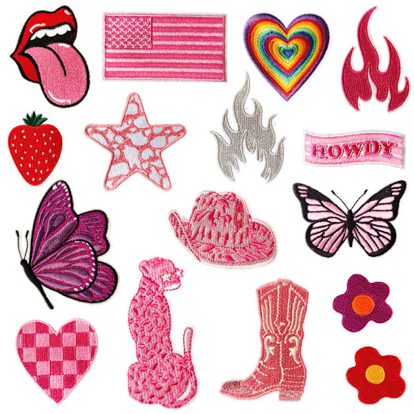 Stryge-på-lap 16 stykker af Rose Tie Stof Sticker Broderi Fab