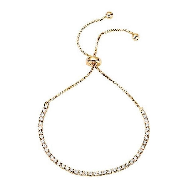 Dame Guldbelagt Cubic Zirconia Klassisk Tennisarmbånd | Justerbar Skyder