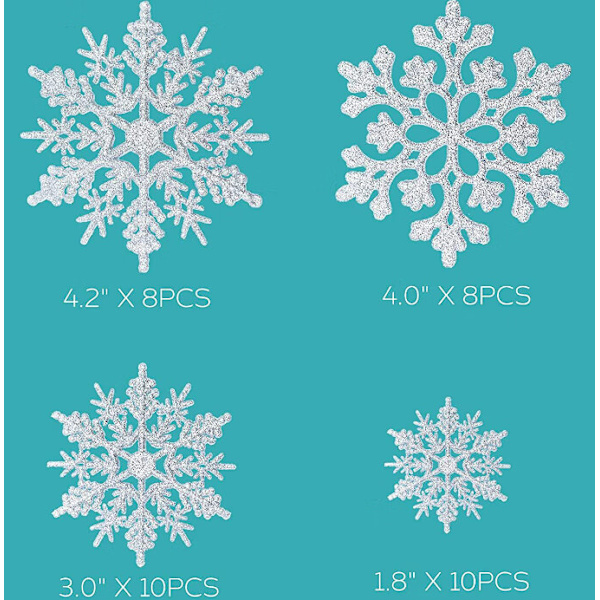 36 stycken glittrande snödekorationer, julgransdekoration