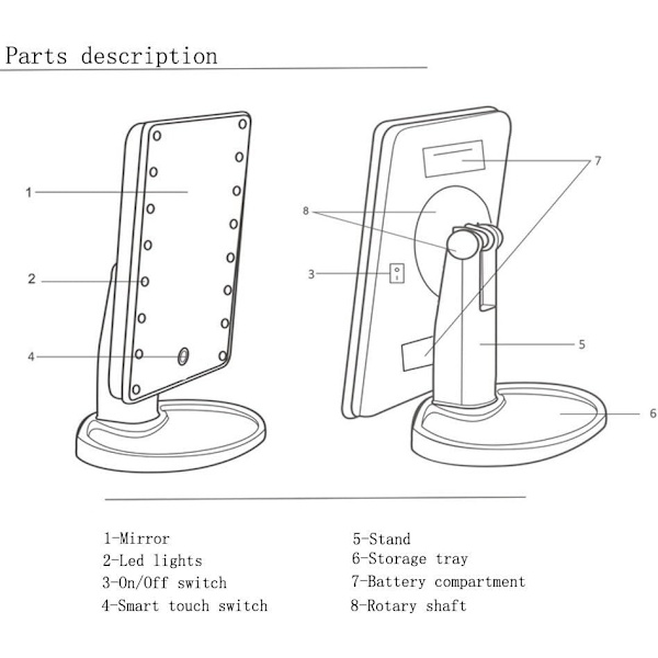 #16 LED Smart Touch Screen Bærbar Bordlampe Kosmetikk Sminke Speil (Hvit)#