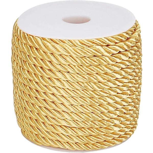 5 mm Guldsnor Twine Reb 3 Flettet Snor Tråd Dekorativ Snoet Satin Polyester Snøre Tråd til Boligindretning Polstring