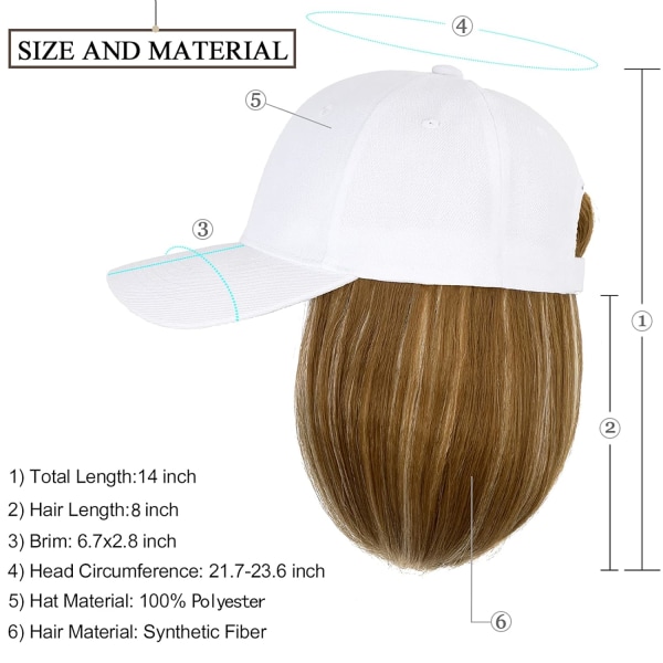 Baseball Hat with Hairs 14inch Straight Short Bob Hairstyle Adju