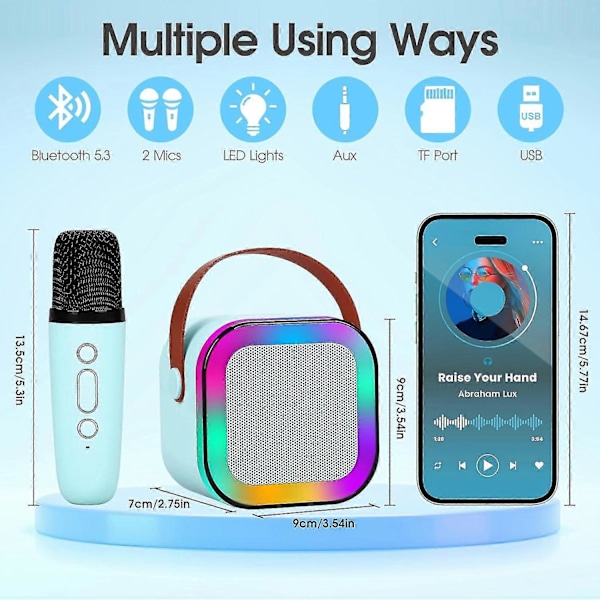 Karaokemaskine til børn og voksne, mini bærbar Bluetooth-karaokehøjtaler med 2 trådløse mikrofoner og dynamisk lys