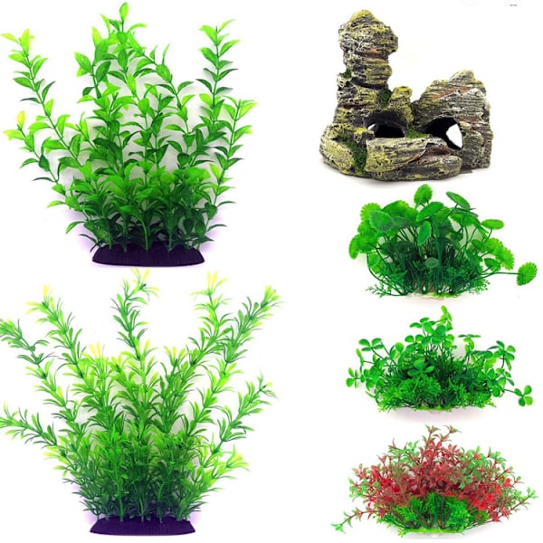 Akvariumdekorasjoner Grønne Planter, 6 stk