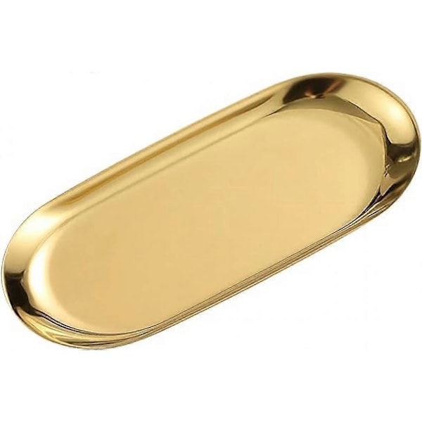 Guld Prydnadsbricka Oval Rostfritt Stål Serveringsbrickor Handduksförvaringsbrickor Kosmetika Smyckesfat Dekorativ Förvaringsbricka (Guld 1 st, 22,9 x 9,7 cm)