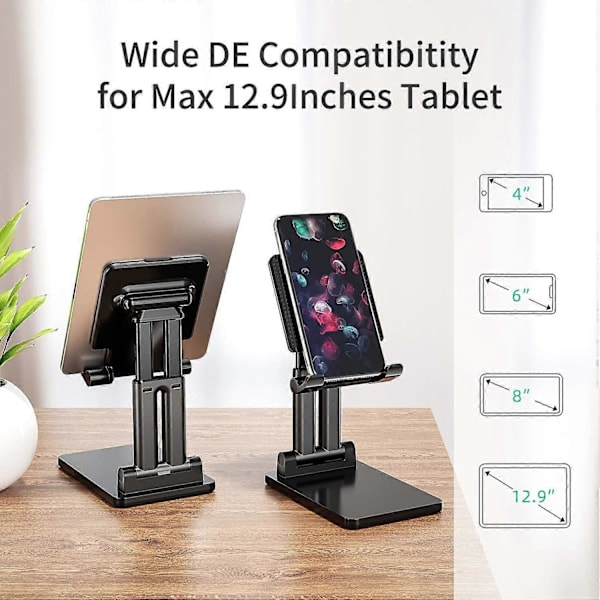 Dobbelt Foldbar Stand, Justerbar Højde til Pro Stand Udtrækkelig Solid Desktop Stand Holder Dock Sort