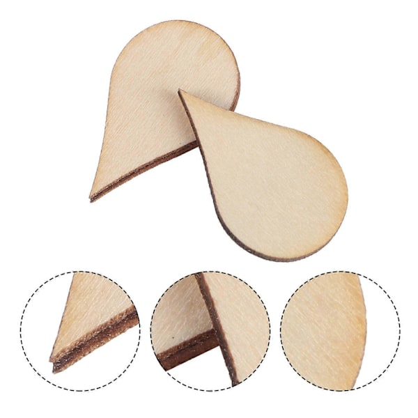 50 st 30mm DIY Naturlig Vattendroppsform Trä Handgjorda Chip Hängande Ornament Gåvor Dekorationer