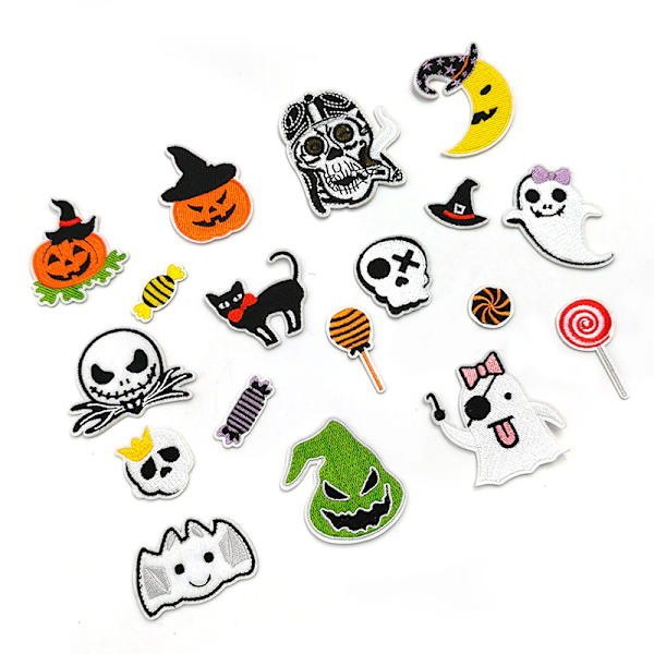 18 stycken Halloween-broderade strykjärnslappar, självhäftande broderi