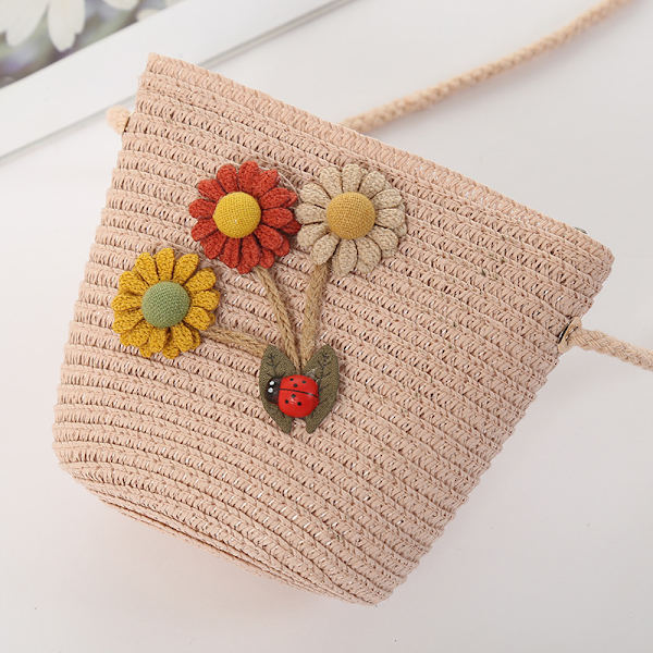 #Flätade solhattar för flickor med liten väska, blommönster, UV-skydd, sommarhatt för barn, strand, resor, vandring, 3-7 år#