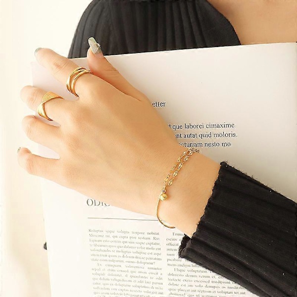 Litet stålbollshänge armband i titanstål, mångsidigt campusstil dubbelläppsarmband, guld
