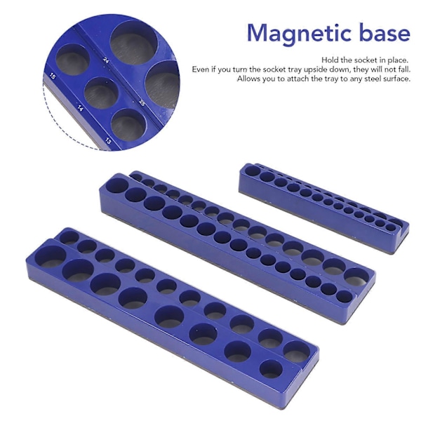 3-pack Magnetisk Hylsnyckelorganisator Set 1/2 tum 3/8 tum 1/4 tum Standard Djup Metrisk Hylsnyckelhållare