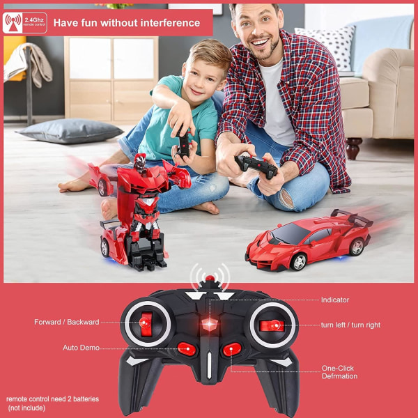 (Röd) 2-i-1 Fjärrstyrd Robotbil, 1:18 Transformer Leksakspresent