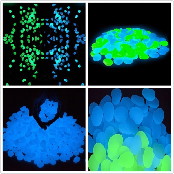 200 stk Glødende Hage Steiner, Hage Lysende Glødende Steiner Utendørs Dekorasjon Glødende Vann Akvarium Grus (Blå Grønn)