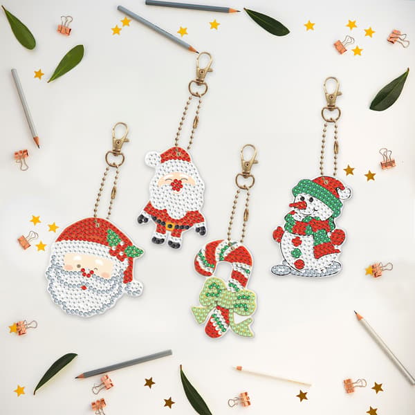 #4-pack DIY Diamantmålning Nyckelringar till Jul#