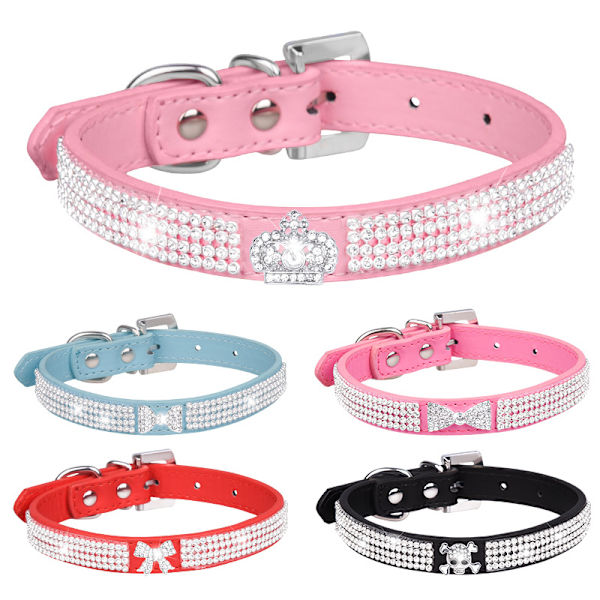 m-Blå, rosa - 2 stycken Justerbara syntetläderhalsband med r