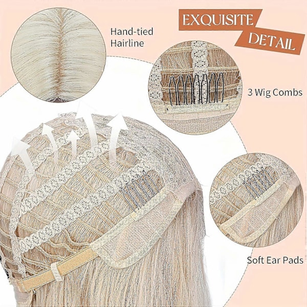 Lang Blond Parykk Bølgete Syntetisk Parykk Platinablond Parykk Midtskill Naturlig Blond Parykk Parykker for Hvite Kvinner