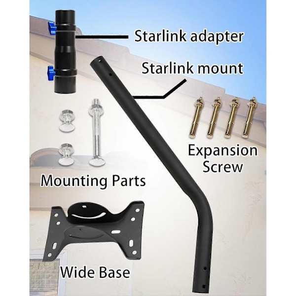 Starlink Monteringssett Justerbar Vinkel Rustfritt Stål Lang Veggfeste med Adapter for V2