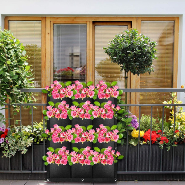 Vertikal Planteringsväska med 12 Hängande Fickor för Odling av Blommor och Grönsaker