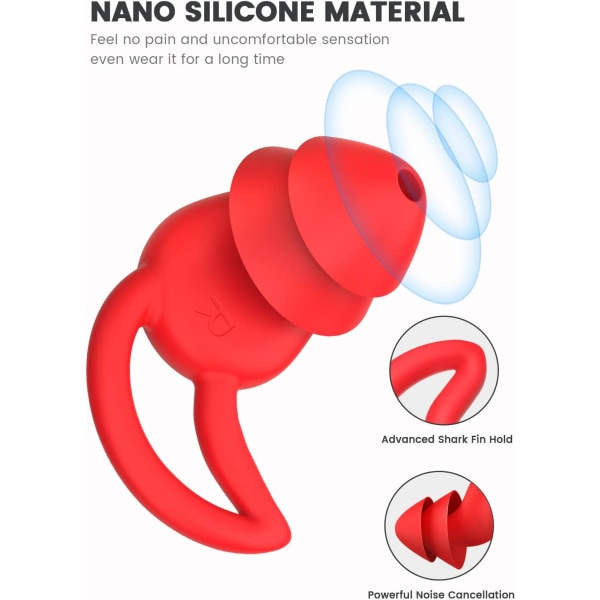 2 delar（Röd） Ultrabekväma brusreducerande öronproppar för Sle