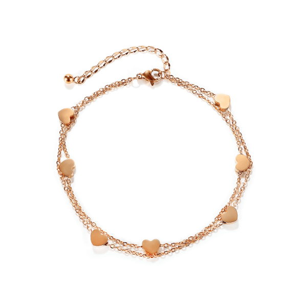 Hjerteformet Rosenguld Anklet Dobbelt Kæde Damer Anklet