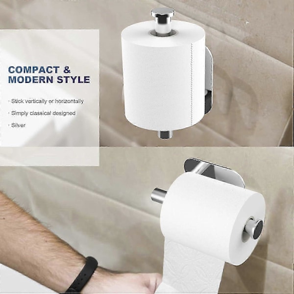 Vægmonteret toiletpapirholder i rustfrit stål til badeværelse, toilet, vandtæt og rustfri - ingen boring nødvendig