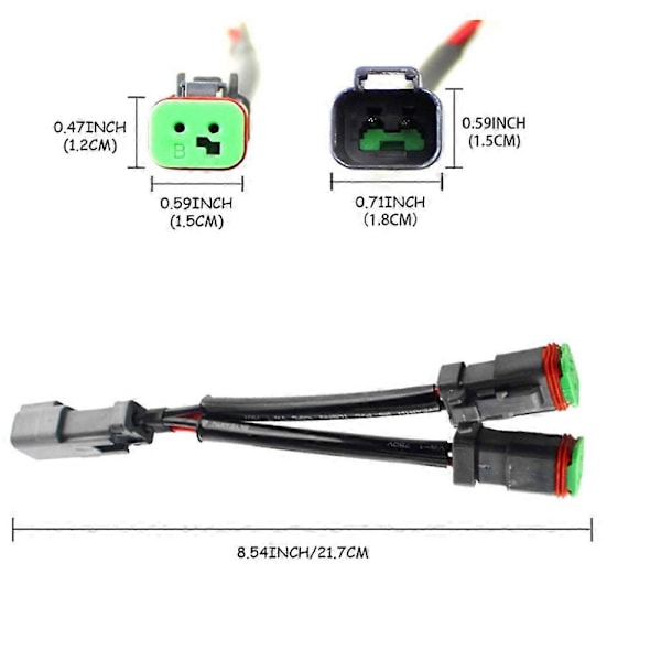2 stk Y-formet Dobbel Utgang Deutsch DT DTP 2-pinners Adaptere Koblinger Splittere Kompatibel med LED Pod Lys, LED Lysbar, LED Arbeidslamper, Tåkelys