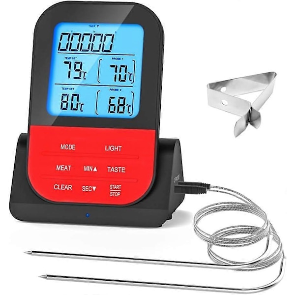 Dubbel Probe Digital Termometer Trådlös Programmerbar Temperaturmätare Vattentät Mätare Matlagning BBQ Grill Termometer - Kökstermometer, Vattentät