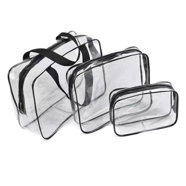 #in 1 Gaveposer Transparent PVC Rejsetaske Vandtæt Multifunktionel Kosmetikposer Makeupposer til Rejser 3 stk (Sort)#