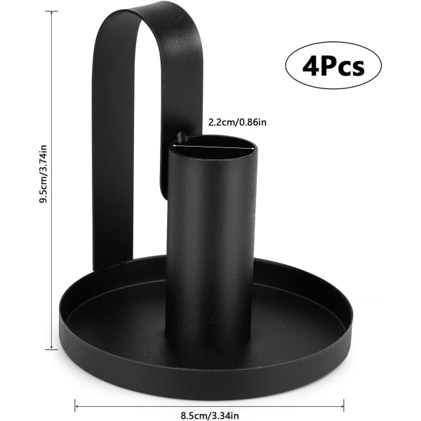 Svart - Sett med 4 metallstearinlysestaker med håndtak