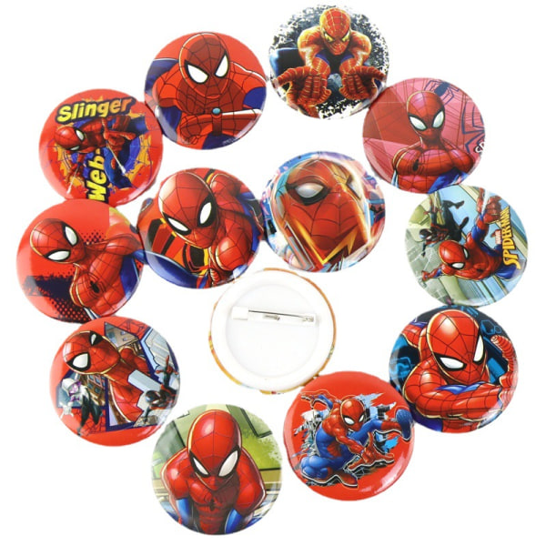 #12-pakke med runde Spider-Man-merker#