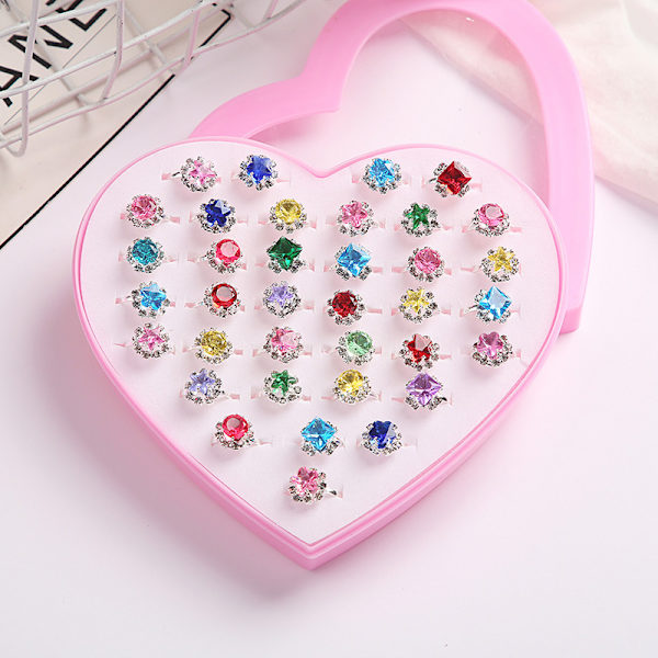 #100 Stykker Ringe til Børn Piger Ringe Små Piger Ringe Sæt med Pink Æske Piger Ring Børn Piger Ringe Børn Piger Ringe Justerbar Ring Tilfældig Stil#