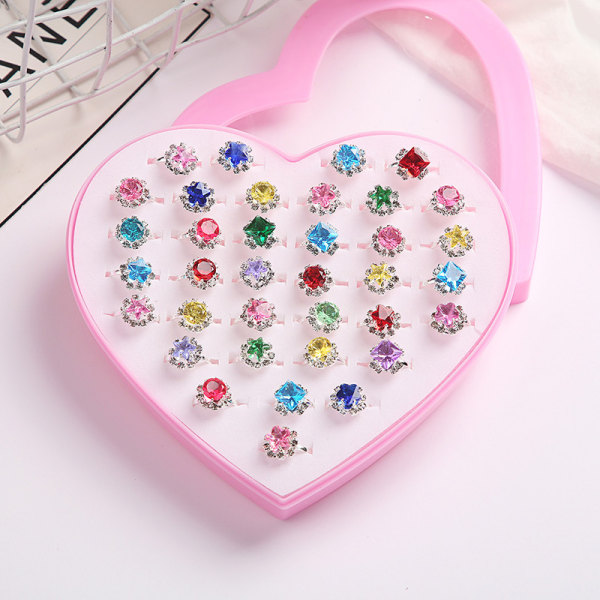 #50 stycken ringar för barn flickor ringar små flickor ringar set med rosa låda flickor ring barn flickor ringar barn flickor ringar justerbar ring slumpmässig stil#