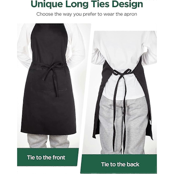 Set med 4 förkläden med fickor (svart, polyester)