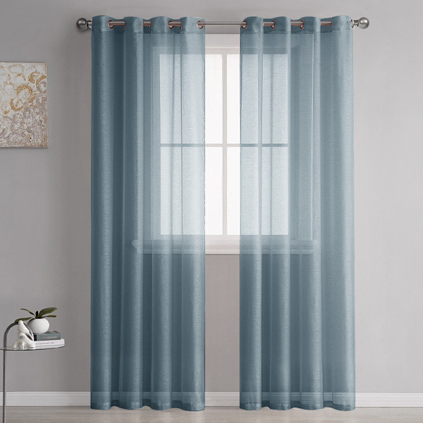 2-pack tunna gardiner i blekgulblå, 100x250 cm, imitation linne