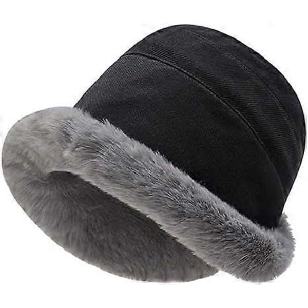 Mjuk, luddig bucket hat för kvinnor, varm fluffig fiskarhatt i fuskpäls, vindtät varm fleecefodrad hatt för vinterskidåkning utomhus