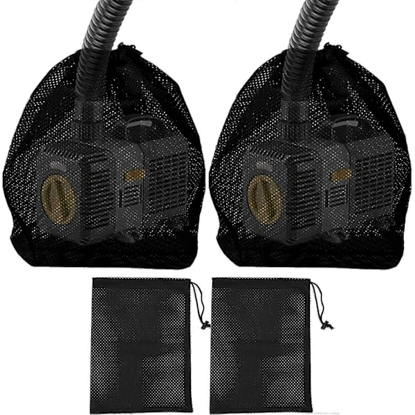 Dam Pumpe Mesh Pose 2 Pakker 31cm x 40cm Pumpe Barriere Pose med Snøring, Svarte Svømmebassengposer for Dam Biofiltre, Akvarium Filtrering