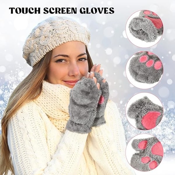 3 Dubbla kattklovantar Fingerlösa handskar Vinterplyschhandske