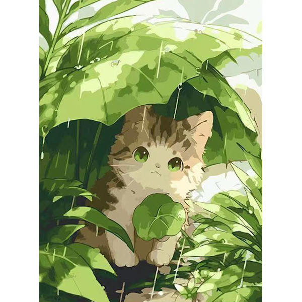 30x40CM Handgjord 5D Diamantmålning - Svart Katt som Undviker Regn