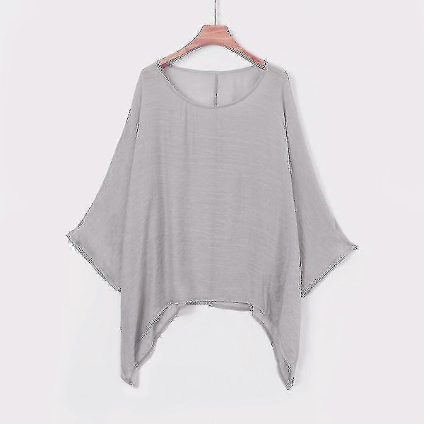 Dam T-shirt Blus Plus Size Ledig Bomull Linne Enfärgad