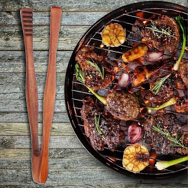 Træ Grilltang til BBQ, Buffet, Brød, Bøf, Serveringsværktøj (26cm)