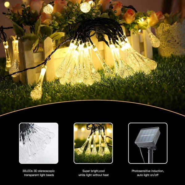 *Solar LED Vanddråbe String Lys Boble Rund Perle Gypsophila Ou*