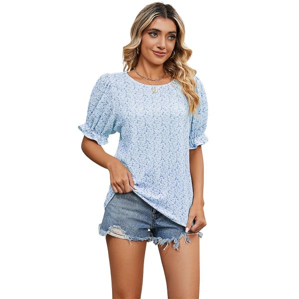 Damer med rund hals tunika blus print T-shirt kortärmad chiffong toppar Hawaii Beach